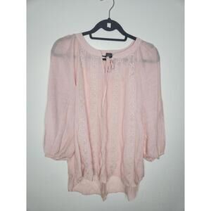 Robert Louis Blouse Womens XL Pink Boho Peasant Lace Trim 3/4 Sleeve Top